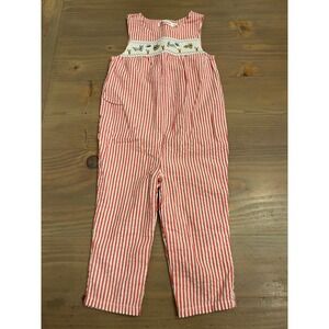 Kk12 Baby Boden Red White Stripe Seersucker Smocked Bunny Overalls 18-24M 92cm